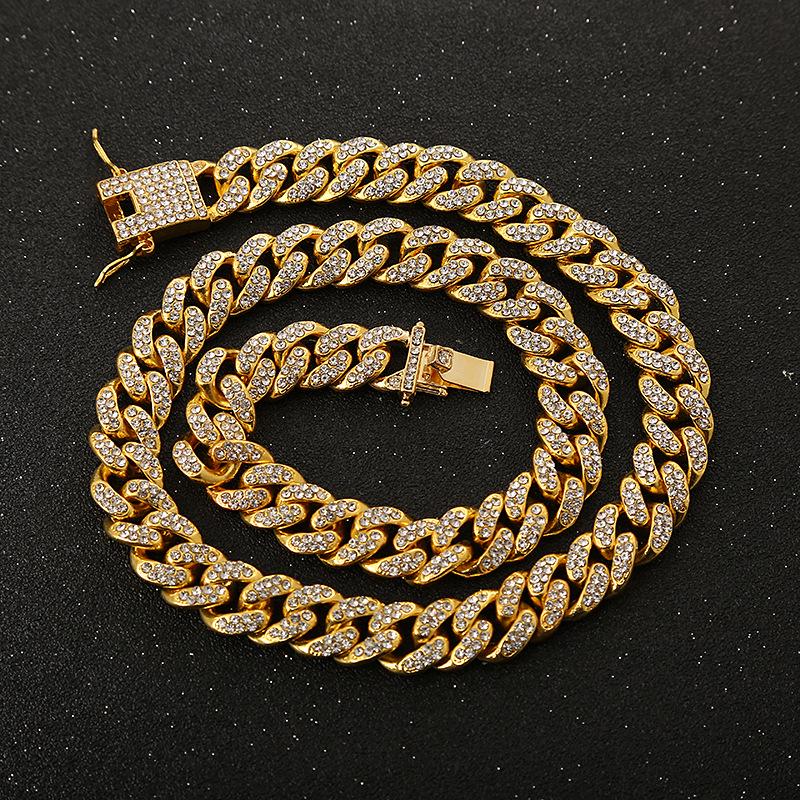 Trendy Men's and Women's Full Diamond Big Gold Cuban Chain Necklace - Hip-Hop Street Dance Rap Accessories.