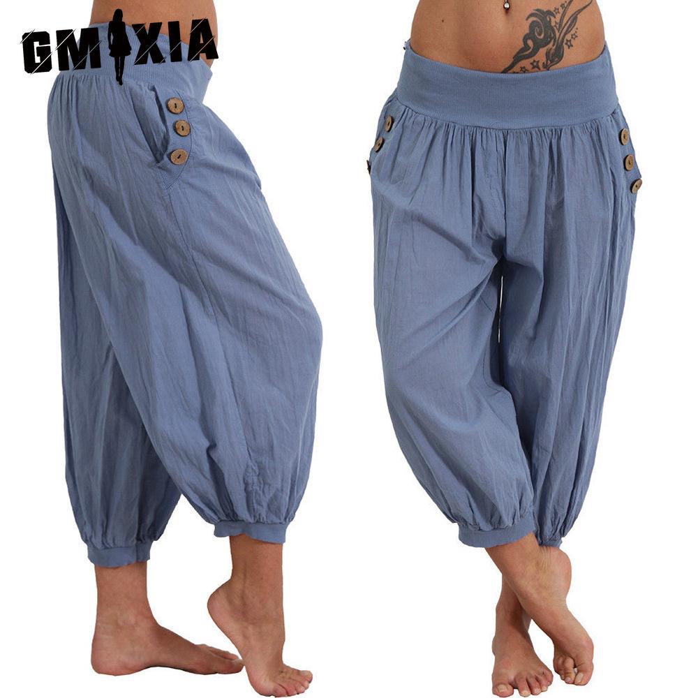 GMXIA Summer Women Cool Trousers Casual Loose Wide Leg Plus Size Pants Comfortable Leisure Pants