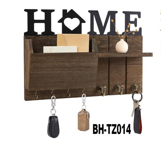 Key and Mail Holder for Wall, Wooden Key Holder and Mail Organizer for Wall Mount with 7 Hooks, Decorative Hanging Rustic Decor