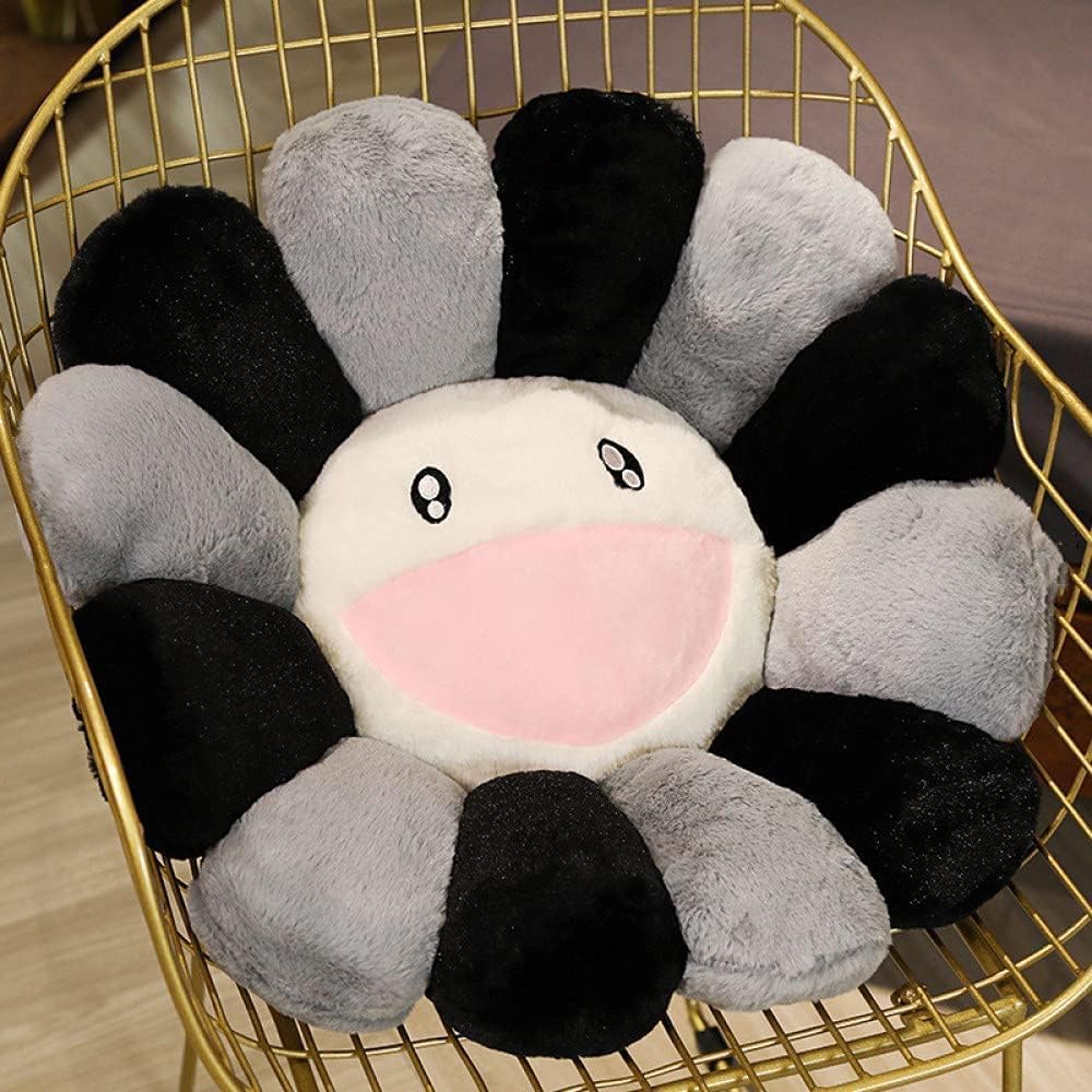 Murakami Super Soft Large Flower Plush Pillow - Smiling Sunflower Stuffed Toy, Car & Bedroom Decoration (Black & White)