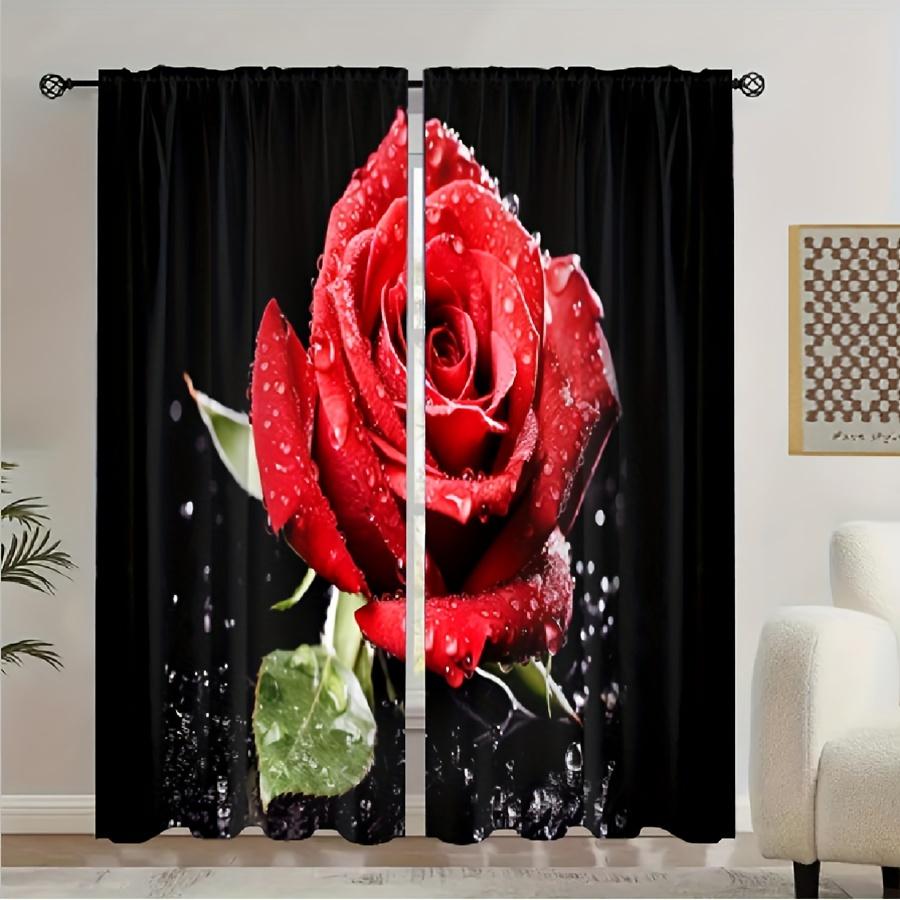 2 Panel Red Rose Pink Flower Curtains for Girls Bedroom Floor-to-ceiling Window Kitchen Shutters Window Semi Blackout Cortinas