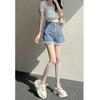 Damen Sommer High-Waist Weitbeinige Ausgefranste Jeans-Shorts - Trendige Petite A-Linie Heißhosen