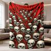 2026 New Flannel Blanket Arrival 1pc Extra Large 152 4X203 2 Cm Gothic Red Skull Throw Blanket Black & Red Horror Design On Light Beige Soft Cozy All-