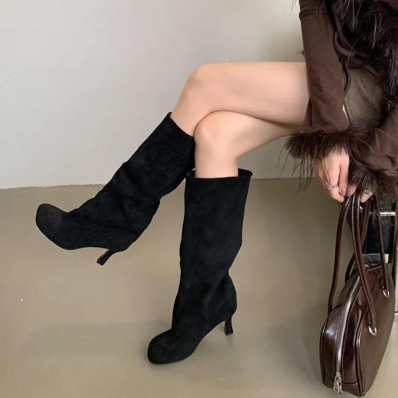Fashion Luxury Women's Boots Winter Round Toe Knee-High Women Boots Punk Thin High Heels Women Shoe Female Long Booties Zapatos De Mujer
