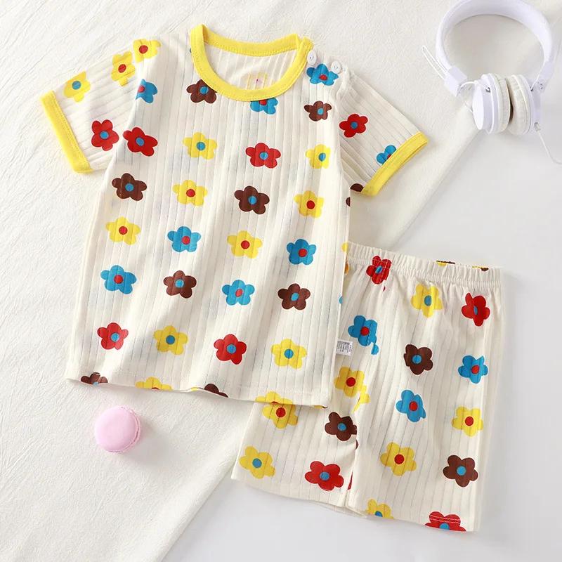 Nowe Zestawy Ubrań Letnich dla Dzieci Chłopców Dziewczynek Dziecięce Urocze T-Shirty z Krótkim Rękawem z Nadrukiem Kreskówkowym i Szorty Maluch Niemowlę Piżama