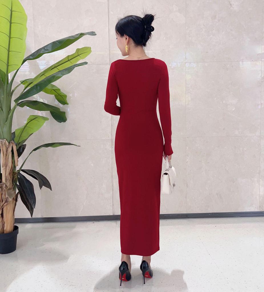 Velvet Warm Solid Color Elegant Slimming Socialite Dress