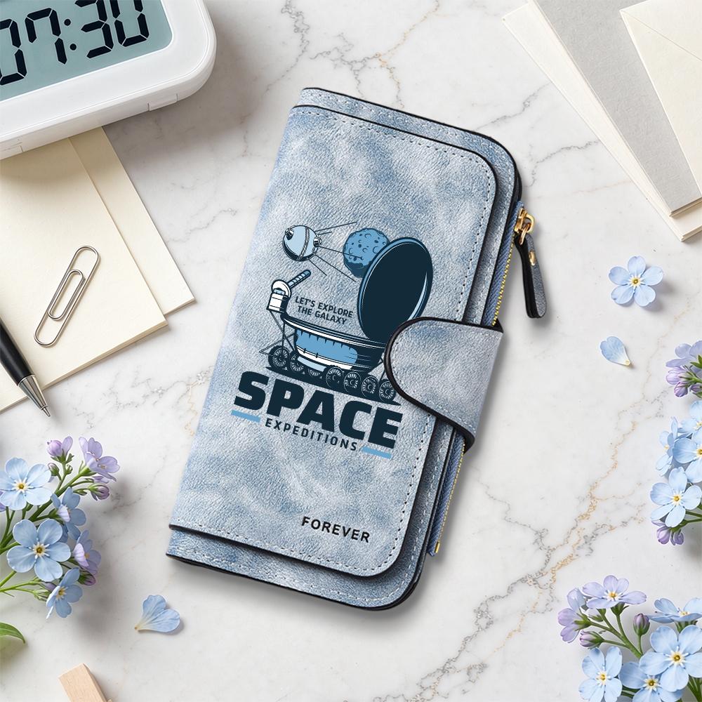 Space Expedition Long Wallet Fashion Portable PU Card Holder Stylish Daily Use Purse