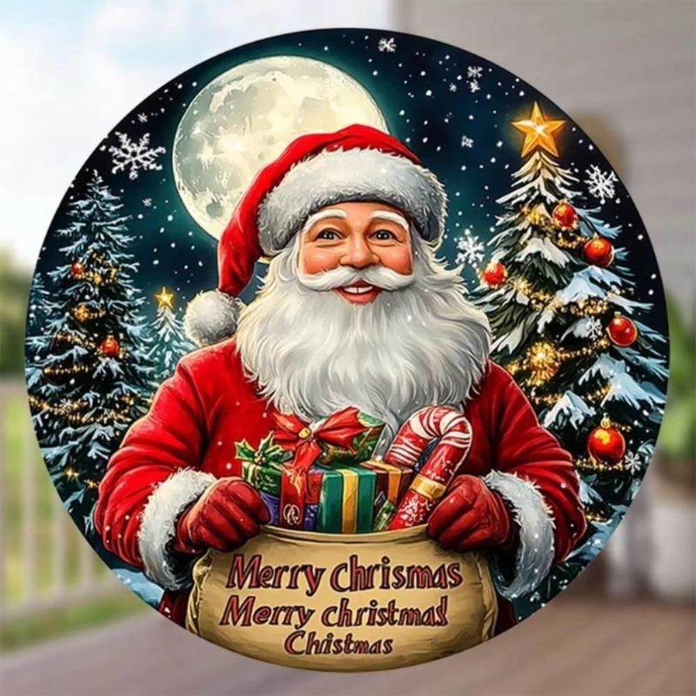 Vintage Tin Metal Wall Art Merry Christmas Santa Sign for Home Bar Cafe Decor