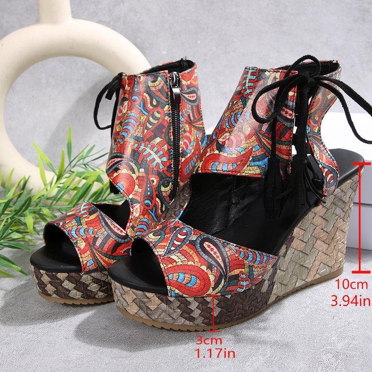 

Обувь больших размеров Клиновидный каблук Высокий каблук Босоножки с толстой подошвой с открытым носком 43 красный