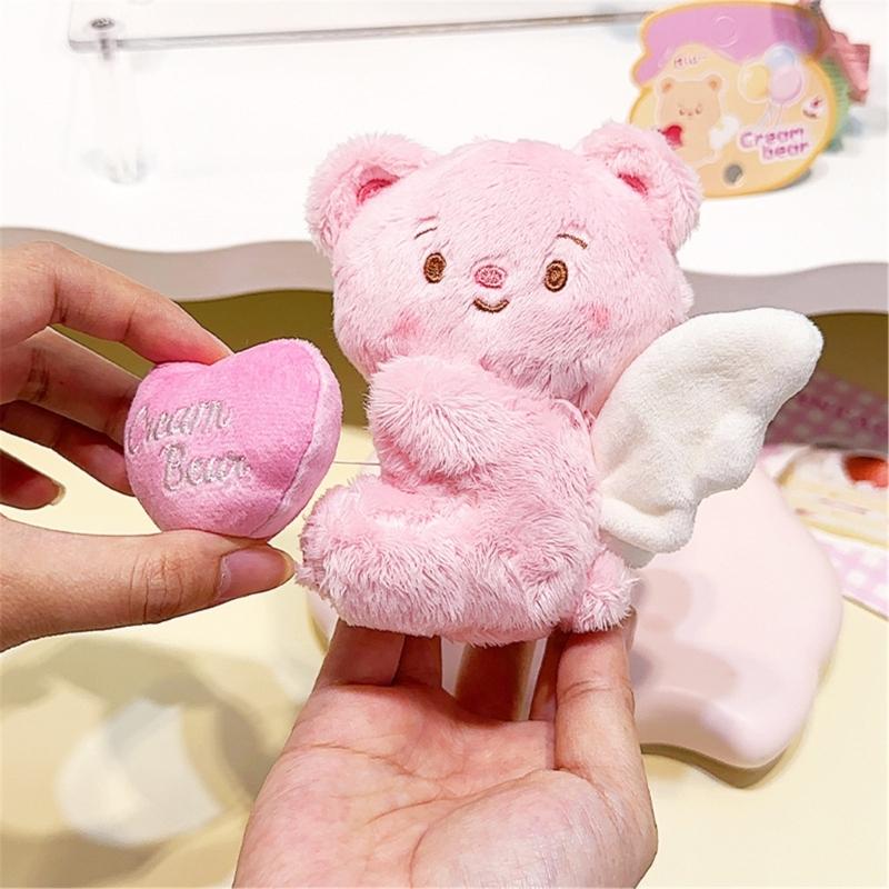 Cute Keychain with Expandable Heart Shaped Pendant Practical Bear Keyring Mobile Phone Accessory Pendant for Backpack