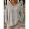 QICED Women's Fashion Casual Solid Color Print Long Sleeve V Neck Blouses & Shirts