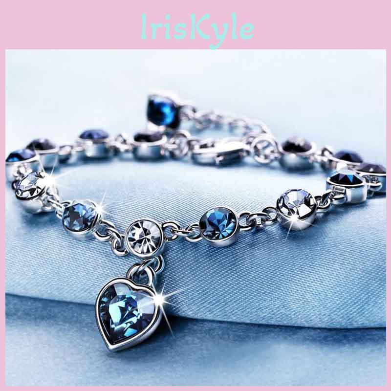 Fashionable Hottest Womens Ladies Crystal Rhinestone Bangle Ocean Blue Bracelet Chain Heart For Every Celebration