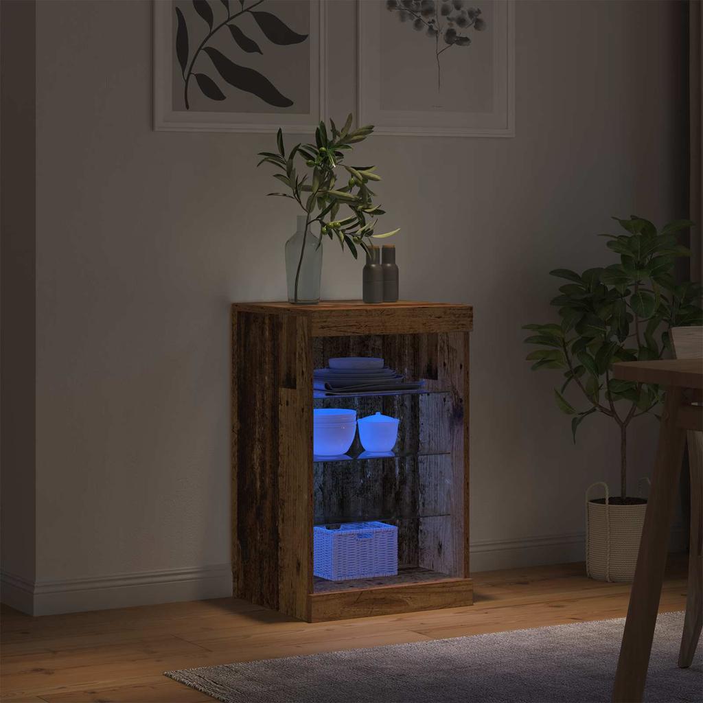LED Sideboard Reclaimed Wood Look 41 X 37 X 67 Cm Engineered Wood
