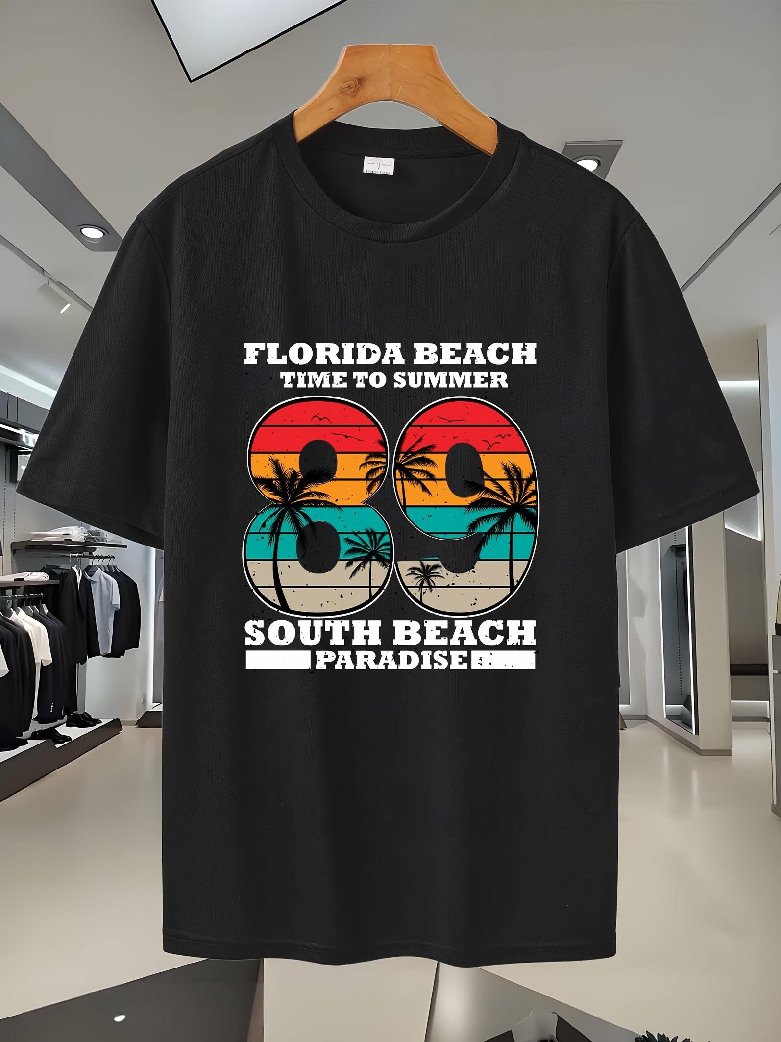 Black Florida Beach Time to Summer South Beach Paradise Graphic T-shirt - Casual XXXXL