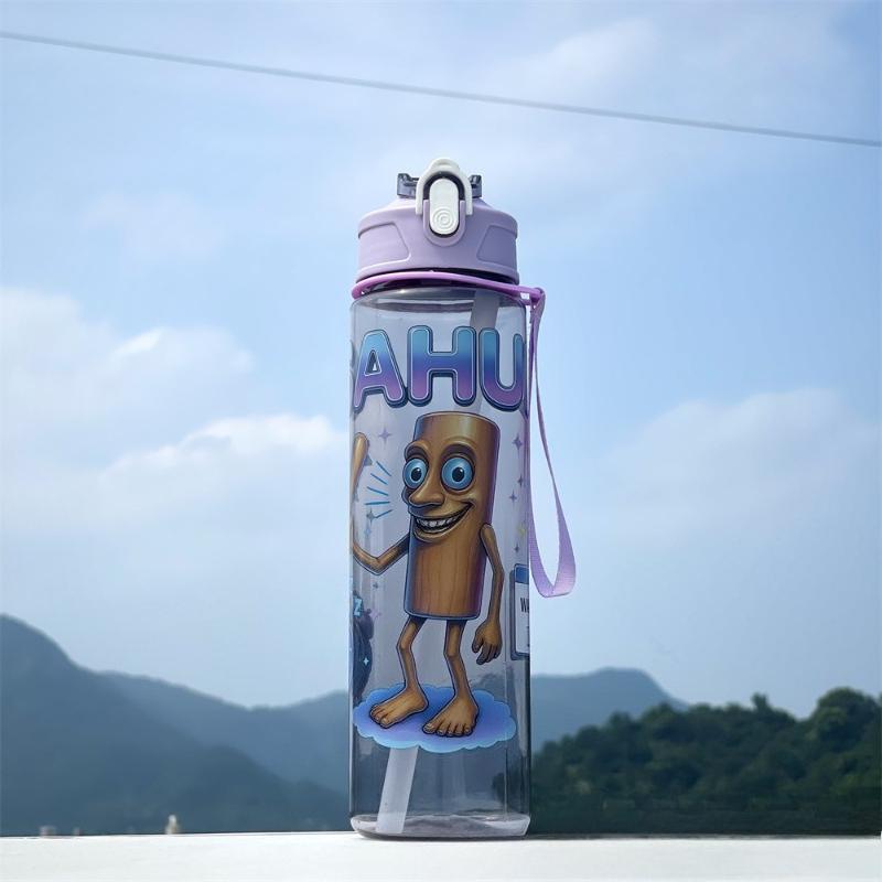 750ml Cartoon Straw Cup Water Cup Leak-proof Convenient To Carry Suitable For Sports Outdoors Gym Large Capacity Cute Plastic Water Cup