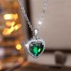 Female Crystal Blue Red Green Zircon Stone Love Heart Pendant Necklace Vintage Silver Color Wedding  For Women