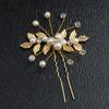 Crystal Pearl Flower Hair Pins Clips U-Shaped Hairpin Gold Leaf Pearl Hair Fork