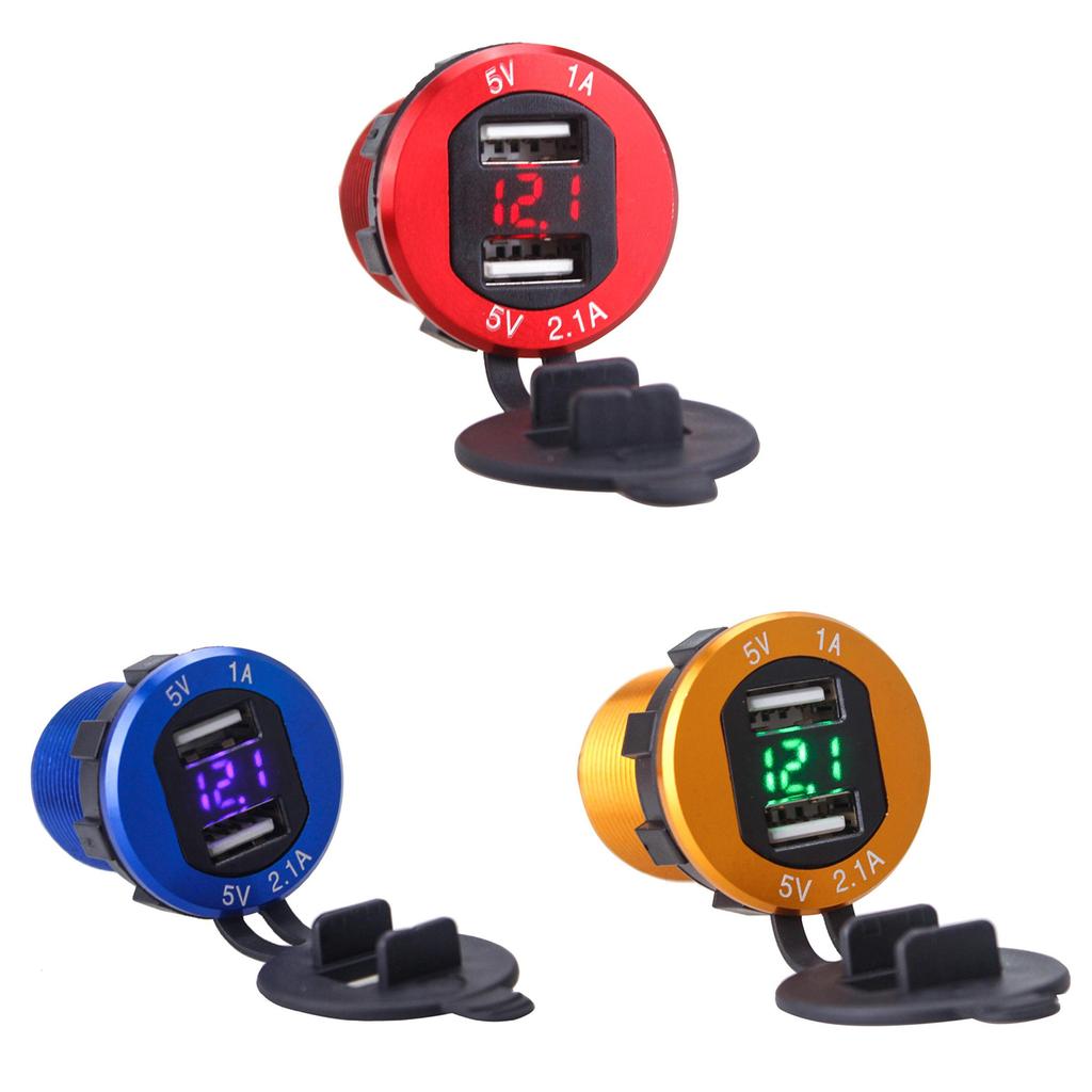 Premium Quality 12v/24v Car Cigarette Lighter Socket Plug Dual Usb Charger Adapter With Led Voltmeter