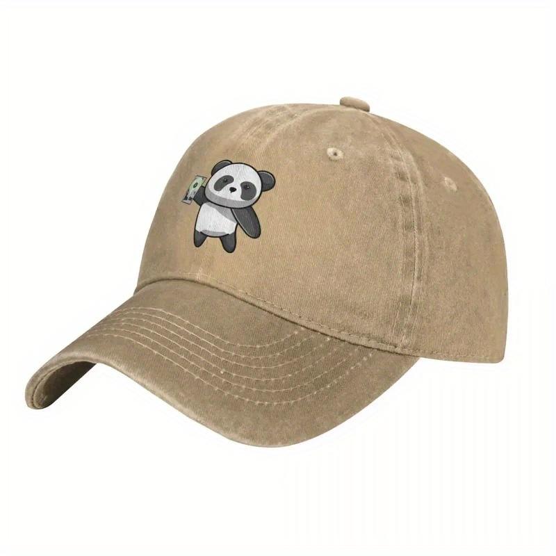 Panda Holding Hard Drive Baseball Cap Cotton Adjustable Casual Sun Hat for Men Women