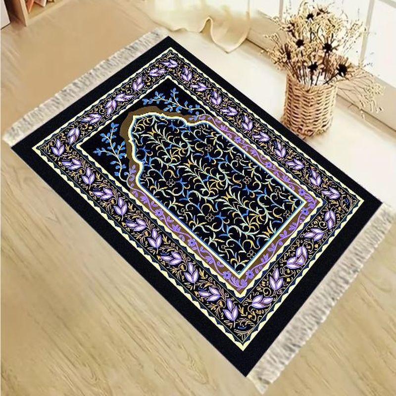 Aksamitna Mata do Modlitwy Muzułmańskiej Luksusowa Złota Bogato Zdobiona Wzór Kaaby Przenośna Antypoślizgowa Dywanik do Modlitwy Eid Mubarak Prezent do Domu