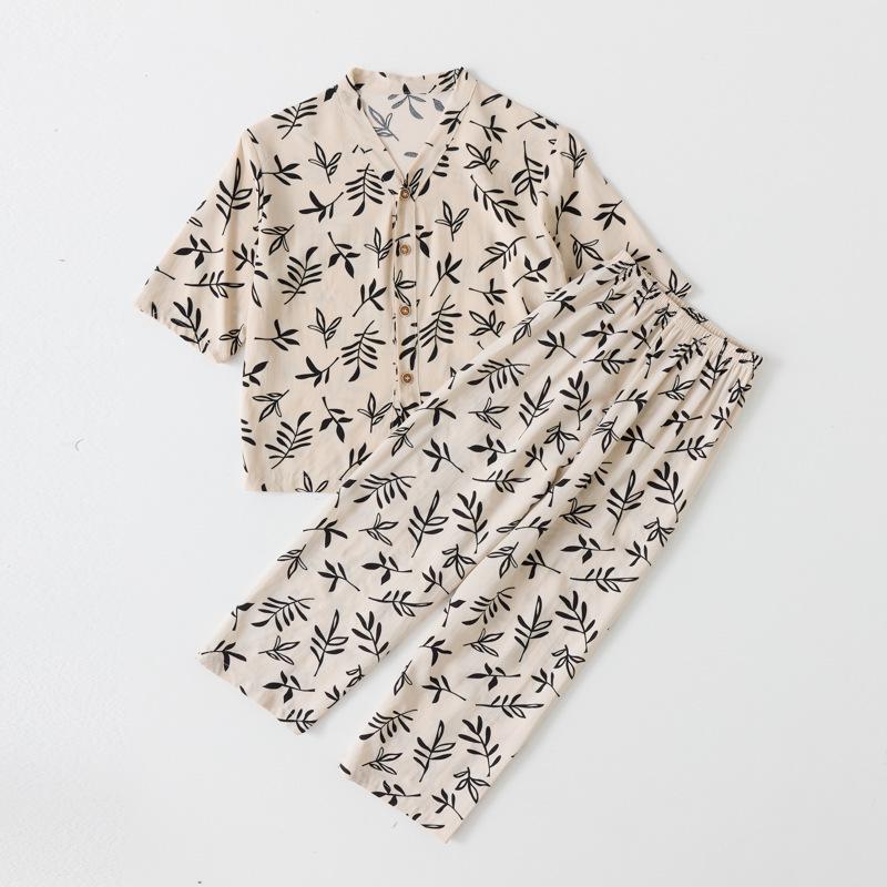 Children's Cotton Silk Pajama Set - Medium Sleeve, Long Pants, Cartoon Print, Thin, for Boys, Girls, and Babies.
