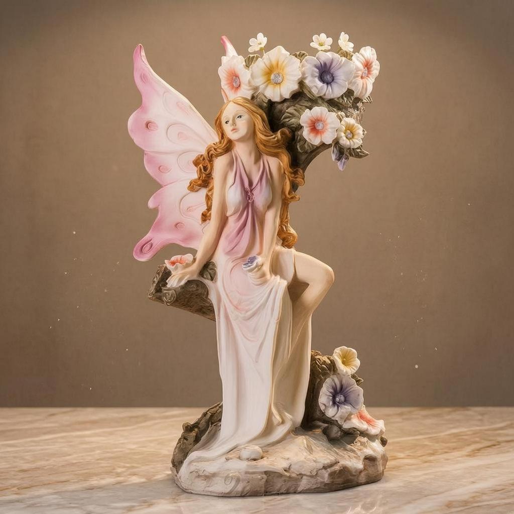 Fairy Vase Decorative Piece Playful Seated Statue Enchanting