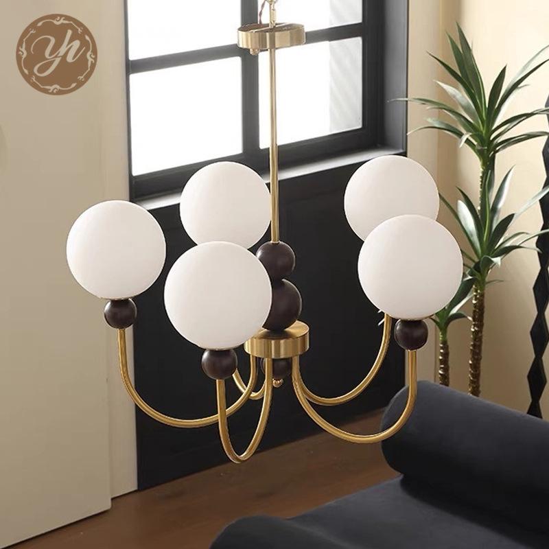 Mid-Century Magic Bean Solid Wood Chandelier: French Retro Light for Living Room or Bedroom.