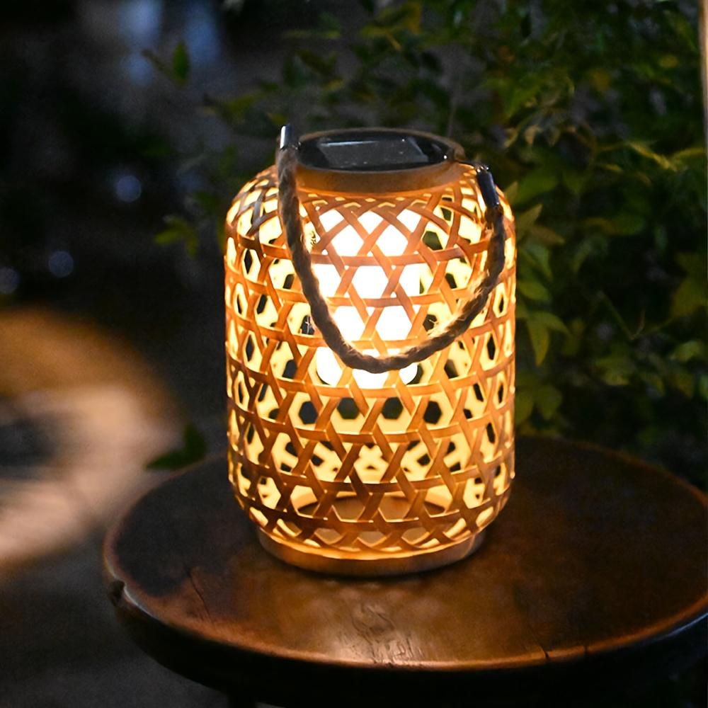 1 PC Solar Powered Rattan Lantern Chandelier Plastic Material Solar Wireless Charging Rechargeable Nickel Battery