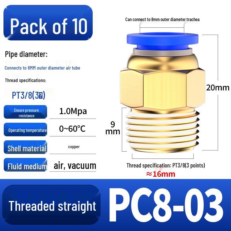 Pneumatic Quick Coupler: 4/6/8mm PC Male Air Hose Connector, Metric Coarse Thread M5/M6/02