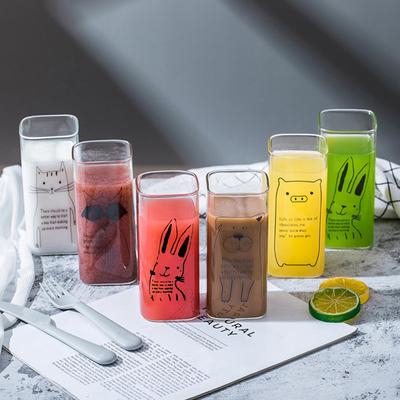 Cartoon Square Glass Single Layer Home Coffee Glass Juice Drink Cup