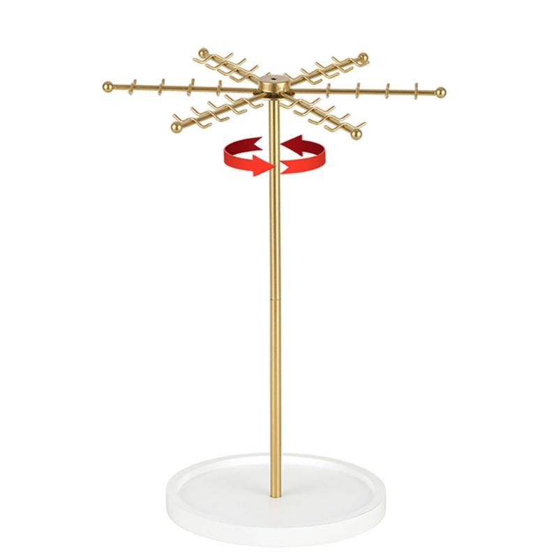 48 Hook Gold Metal Jewelry Holder With 360 Degree Rotation Large Capacity For Necklace Bracelet Storage Fashionable Gift