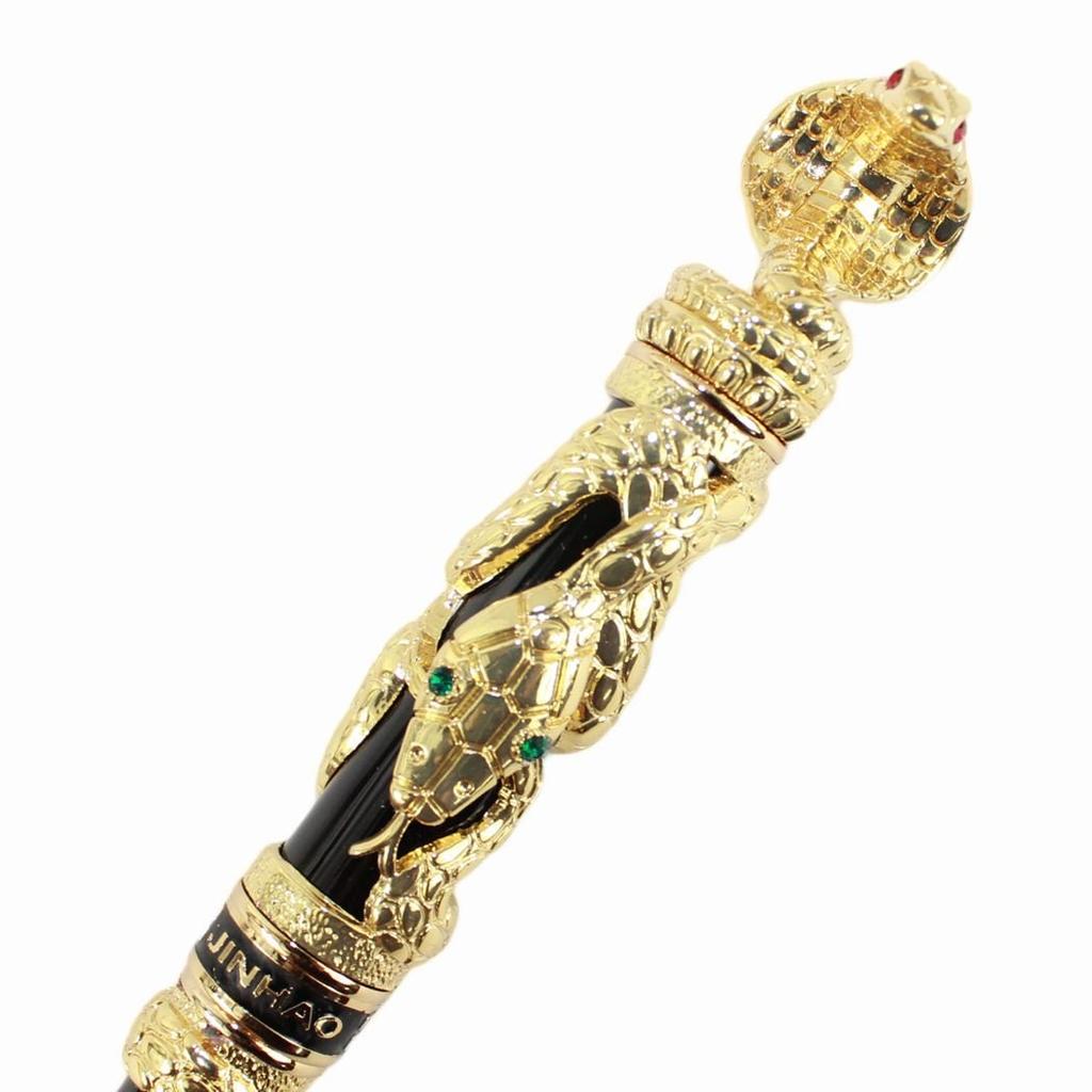 Gullor Fountain Pen Black and Gold Snake 3D Medium Nib Pattern,