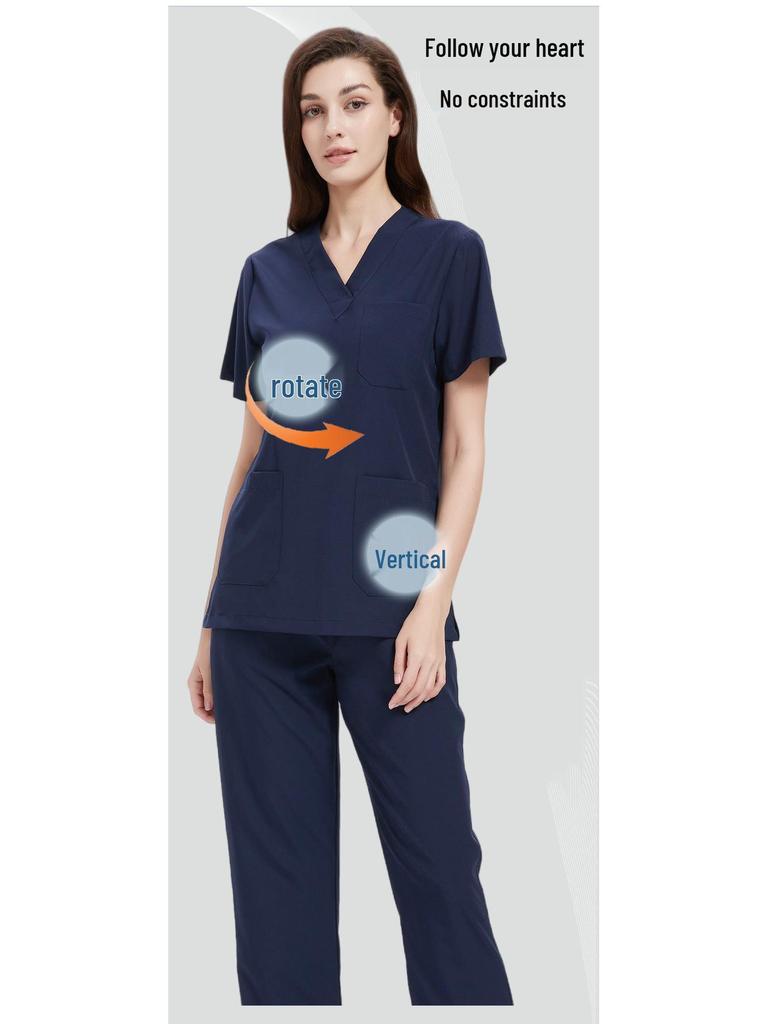 Elastic V-neck Doctor & Nurse Work Uniform - Washable Surgical Gown Suit Set.