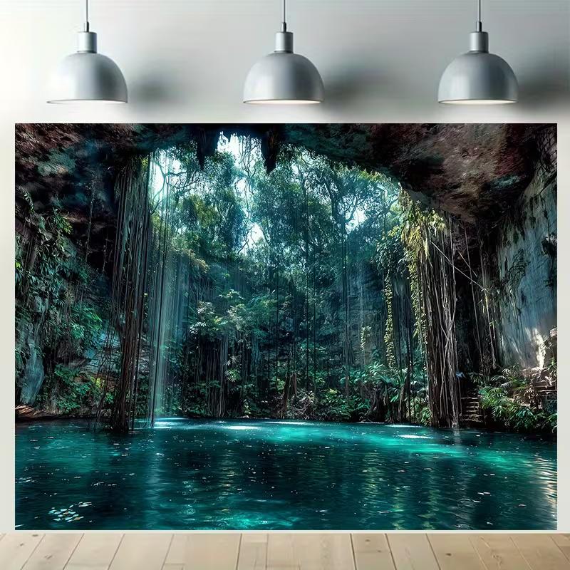 2D Tropical Cave Rainforest Lake Backdrop for Nature Style Home Portrait Photoshoot