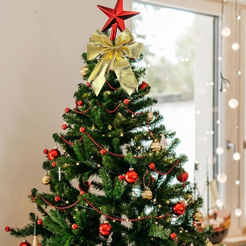 Sturdy Cloth Holiday Bowknot Decoration Classical Red Christmas Tree Accessory Fade Resistant Holiday Ornament