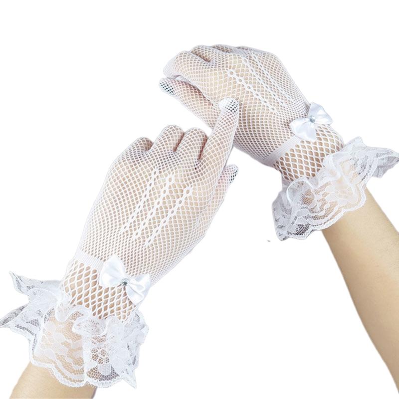 Elegant Women Ultra-Thin Summer Driving Cycling White Black Sunscreen Gloves Female Anti-UV Elasticity Lace Mesh Gloves