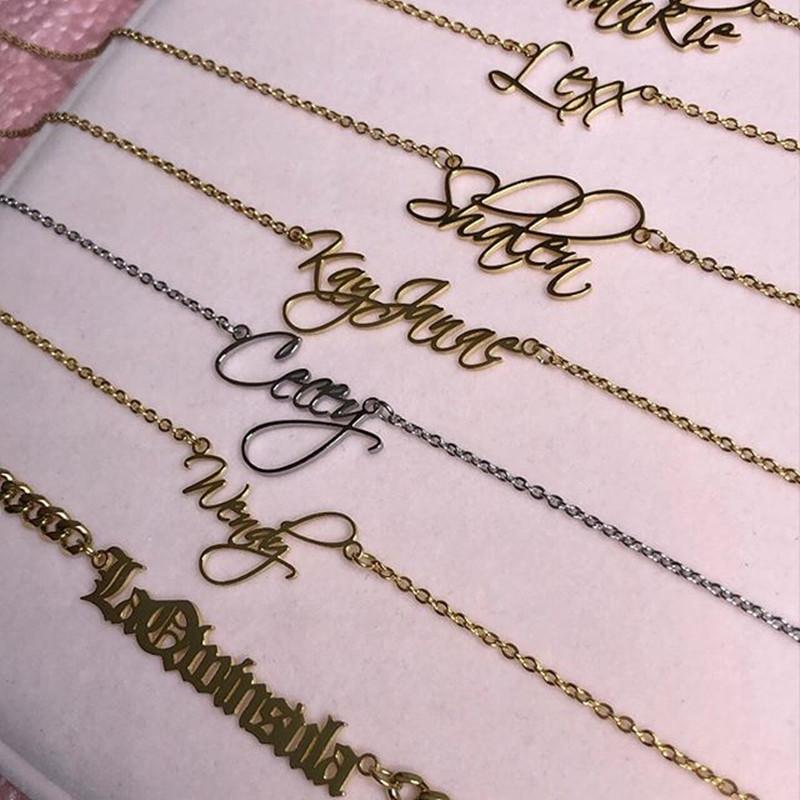 QIUHAN OEM Iced Cuban Zircon Chain Pendant Custom Cuban Nameplate Letter Necklace 18inches(45.72cm)&Gold жёлтый