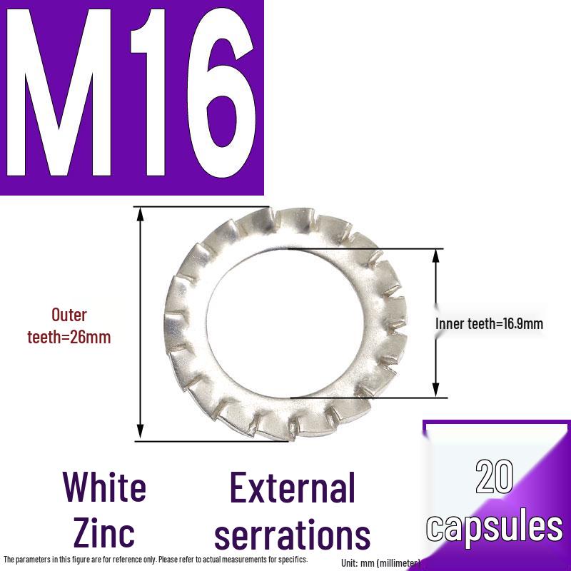 304 Stainless Steel External & Internal Tooth Lock Washer, Anti-Slip, Anti-Loosening, Size M6-M30