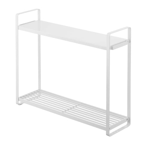 Yamazaki Stovetop Rack, 2-Tier, White, Approx. 51cm W X 14cm D X 40cm H, Tower Storage, Condiment Rack, Can Also Hold Pots and Oil, with Hooks, 5150