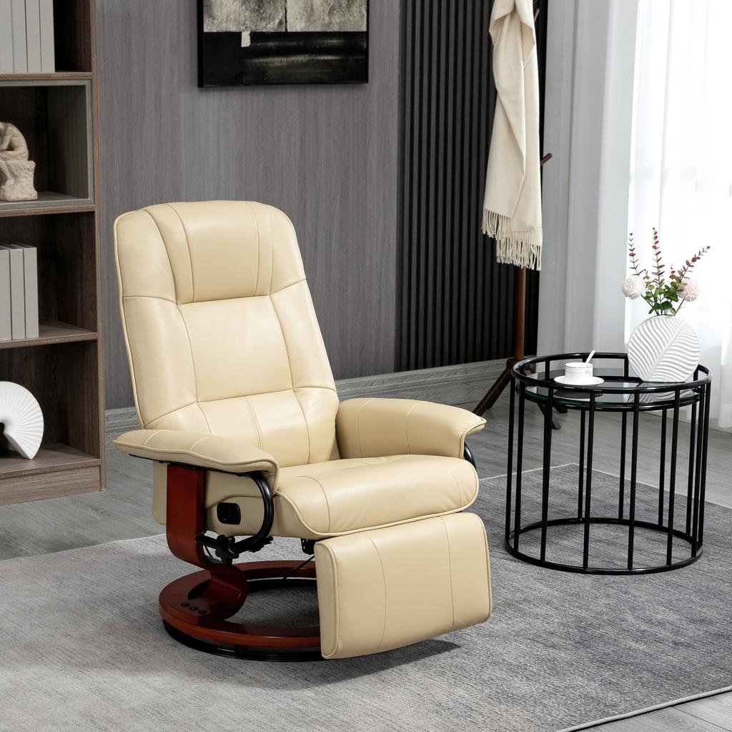 Reclining Swivel Chair, with Footrest - Cream White