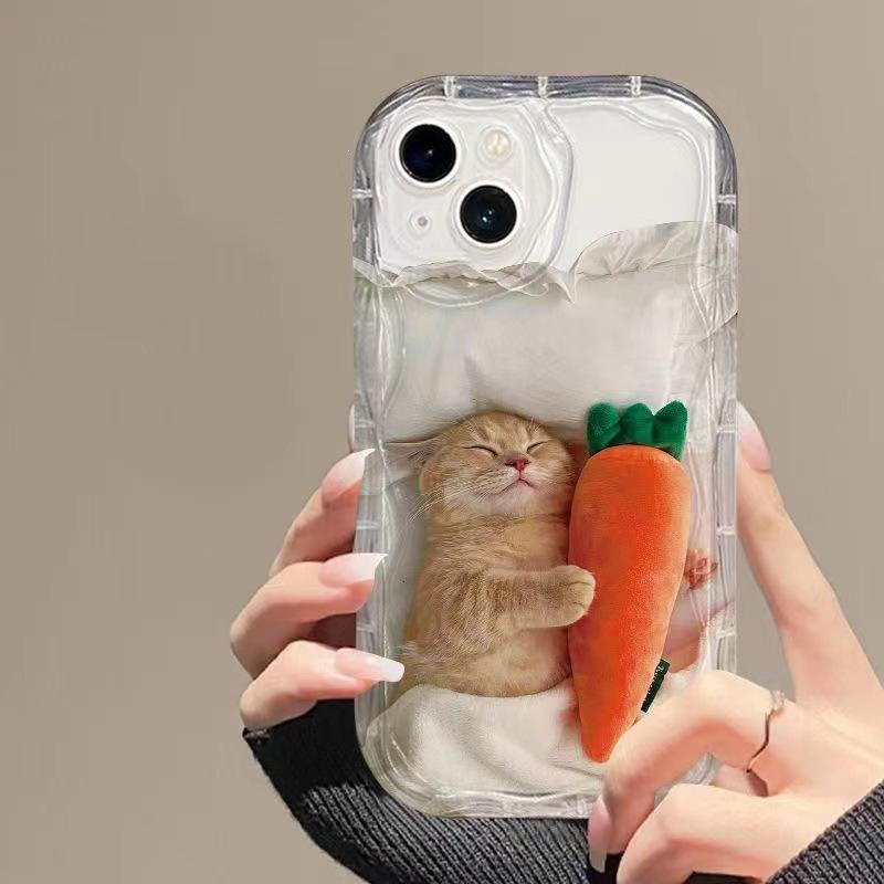 Sleeping cat apple 15promax mobile phone case iPhone14/13/11 cream case xr/xs transparent 8 soft case
