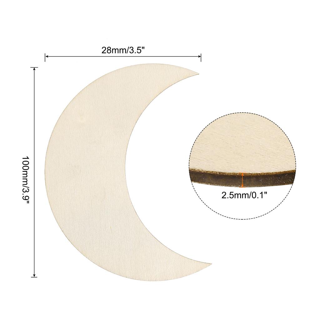 5/10/20/50/100pcs Wooden Moon Unfinished Wood Moon Blank Wooden Cutouts Ornaments Natural Wood Pieces for Christmas Party Craft