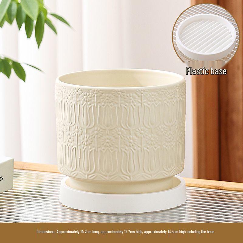 Light Luxury Cloud Ceramic Flower Pot with Tray
