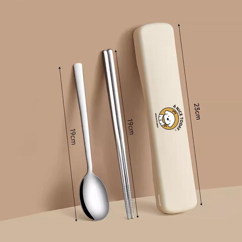 

Portable Chopsticks & Spoon Set for One – Student-Friendly Storage Box | Three-Piece Cutlery Pack Antibacterial 304 Stainless Steel