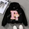 Child Black Long- Sleeve Hoodie Girls Skye Polyester Top Cartoon Letter A-Z  Printed Pullover Children Birthday Gifts
