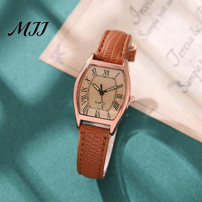 Ceas de damă în formă de butoi Ceasuri cu quartz la modă pentru femei Curea reglabilă vintage Oțel inoxidabil elegant periat Cifre arabe Ceas de mână elegant pentru ocazii speciale