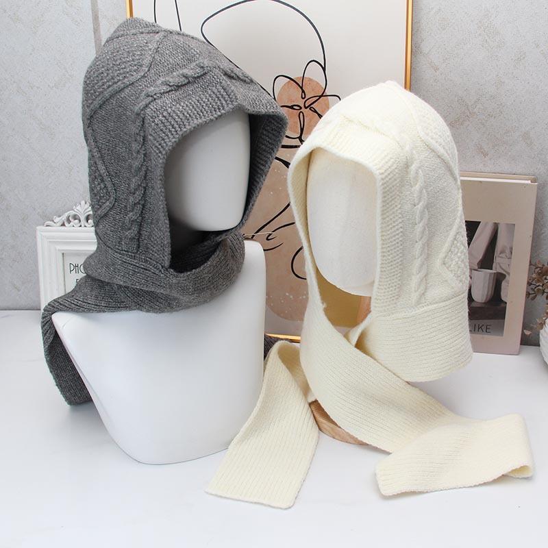 Twist knitted hooded scarf women's autumn and winter integrated warm pullover scarf versatile cold-proof headgear