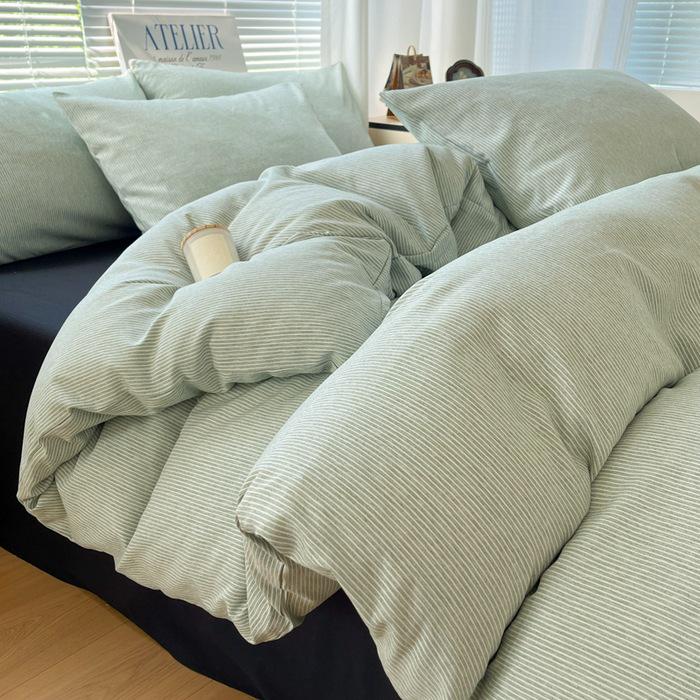 Japanese Minimalist Pure Cotton Bedding Set - Washed Cotton Duvet Cover, Bed Sheet, Dorm-Friendly (3 or 4-piece).