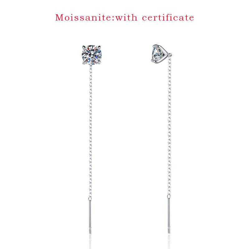 Smyoue 5/6.5mm Tassel Round Cut Moissanite Drop Earring for Women Classic Four-claws Lab Diamond Ear Jewelry 925  Silver