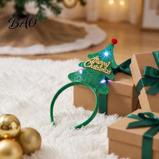 Glowing Christmas Tree Headband Light Up Headbands, Shiny Glitter Santa Hat Reindeer Antler Hairbands, Holiday Accessories for Parties LED Xmas